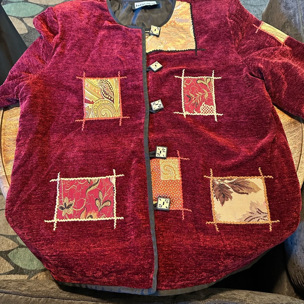 Indigo Moon Vintage Patchwork Jacket - Burgundy and Gold